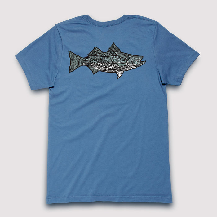 Eastern US Striper Waters - T-Shirt / Steel Blue